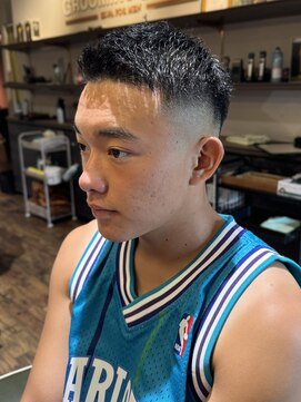 エクファフォーメン(EX-FA FOR MEN) ベリーショート/ダークアッシュ/ニュアンスパーマ/韓国マッシュ