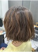 クシュふわパーマ×切りっぱなしボブ