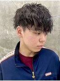 フェザーショートアップバングセンターパートメンズハイライト