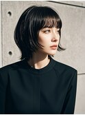 ハイライトクラゲヘアミニボブ成人式パーマミディアム裾カラー