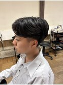 センターパート×フェザーパーマ