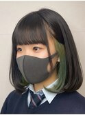 インナーカラー/アッシュグリーン/ミディアムボブ/レイヤー