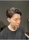 ビジネスツーブロックショート デザインパーマ 七三オールバック