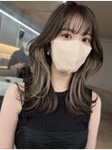 韓国ヘアーハッシュカットレイヤーカットグレージュブリーチ無し