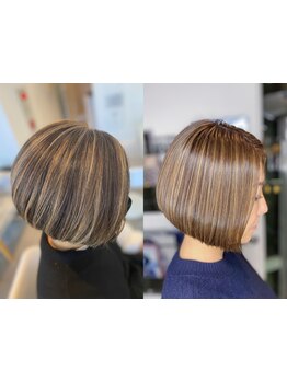 白髪ぼかしで気になる部分をカバー♪明るい色味もしっかり染まるから、自然な仕上がりに満足間違いなし！