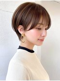 ショート 耳掛け 顔周りカット 前髪 ベージュ 透明感 30代40代