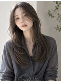 大人のシアーオリーブグレージュ透明感ロングレイヤー