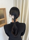 タイトポニー タイトヘア ローポニー お呼ばれヘア 参列ヘア