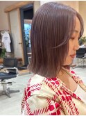 横浜ペールピンクベージュカラータッセルボブ切りっぱなしボブ
