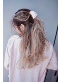 バレイヤージュ_くびれヘアアプリコットオレンジ