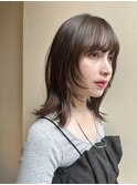 大人ナチュラルウルフ 姫カット顔周りウルフミディアム ベージュ
