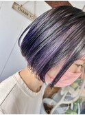 伸びた黒髪とパープルのアンブレラカラー　【延山styling】