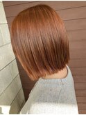 オレンジベージュ×切りっぱなしボブ