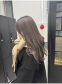 韓国顔まわりレイヤーカットグレージュオリーブベージュブラウン
