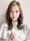 大人ガーリーダークアッシュミディアムレイヤーカットa
