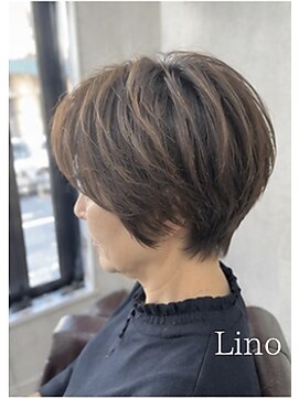 髪質改善Lino hair/縮毛矯正/白髪ぼかし/ハイライト/メンズカット【リノヘア】 大人女性ショートレイヤー/30代40代50代/白髪ぼかしハイライト
