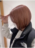 ぱつっとボブ/すっきりボブ/前髪なしコーラルピンクブリーチ無し