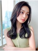 シャギーレイヤーロング韓国ワンホンヘアシースルーぱっつん前髪