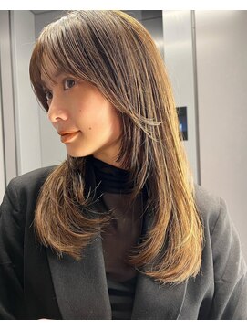 ノイカーム(noi Calm) 顔周りレイヤーカットグレージュカラーくびれボブベージュカラー