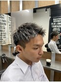 センター分け七三分け髪型 ショートツーブロック メンズ