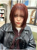 ショートレイヤー20代30代40代顔周りカットオレンジレッド