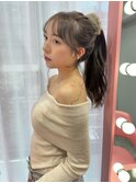 韓国ヘア/後毛/アレンジ/顔まわりカット/グレージュカラー