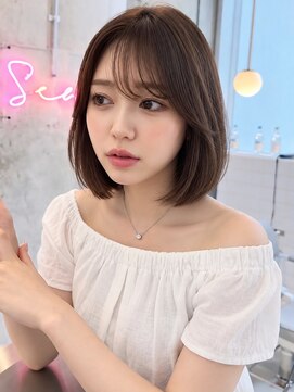 シー バイ ロンド 新宿(Sea by Lond) ワンホンレイヤ ー×ダークブルー[デジタルパーマ/ボブ/韓国]