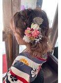 袴 サイド 編み込み カール ハーフアップ ヘアアレンジ