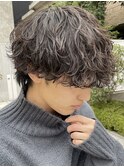 メンズウルフ波巻きツイストスパイラルMIXツーブロックパーマ