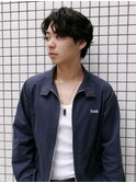 センターパートニュアンスパーマ刈り上げツーブロックメンズヘア