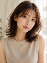 ヘアメイク アージュ 天神西通り店(HAIR MAKE age) ミディアム レイヤーカット 外ハネ シースルーバング ベージュ
