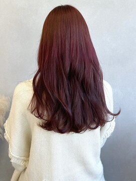 ミュラ(mulah) ブリーチなし暖色カラー*ピンクバイオレットコテ巻きウェーブ