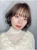 シースルーバング透明感カラーレイヤーボブニュアンスパーマ