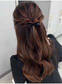 ヘアセットお呼ばれヘアーハーフアップくびれ巻きシニヨン
