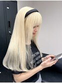 12199髪質改善金髪ホワイトブロンドマロンベージュストレート