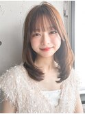 ★◎くびれヘアアプリコットオレンジアハイライトカラー薄め前髪