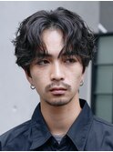 メンズセンターパート七三分けパートニュアンスパーマ刈り上げ