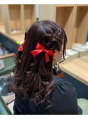 仙台D　ヘアセット　ヘアメイク　ハートリボン　ハーフツイン