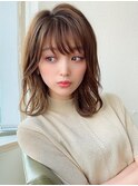 シルキーベージュ/斜めバング/グレージュカラー/デザインカラー