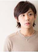 マットブラウンのアンニュイウルフの無造作こなれヘアk札幌月寒