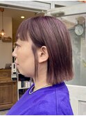 大人ハイライトピンクグラデーション_切りっぱなしボブ