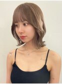 ブリーチなしダブルカラーピンクベージュミディアムボブ30代