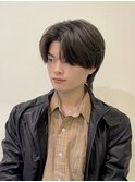 韓国風センターパートシースルーバングメンズ透明感カラー