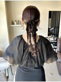 ツイン、タイトヘア、結婚式、二次会、ヘアアレンジ、リボン