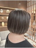 30代40代◎夏カラー◎大人細めグレージュハイライト×ボブ