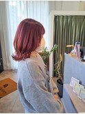 レッドブラウンカラー×ミディアムスタイル似合わせカット