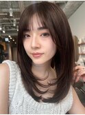 顔周りレイヤーカットくびれヘアミルクティーベージュカラー韓国