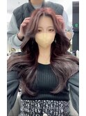 韓国ヘアワインレッドレイヤーロング