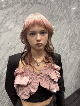 レコ(LECO) マレットウルフカットホワイトピンクブラウンローライトカラー