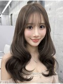透明感カラーくびれヘアレイヤーカット前髪顔周りカット韓国ヘア